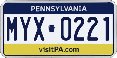 PA license plate MYX0221