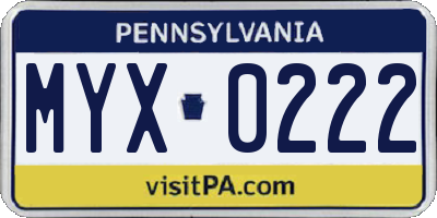 PA license plate MYX0222
