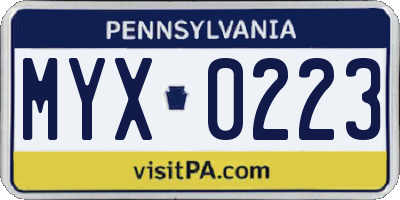PA license plate MYX0223