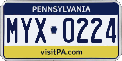PA license plate MYX0224