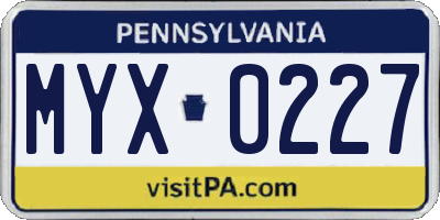 PA license plate MYX0227