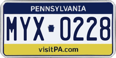 PA license plate MYX0228