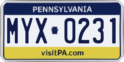 PA license plate MYX0231