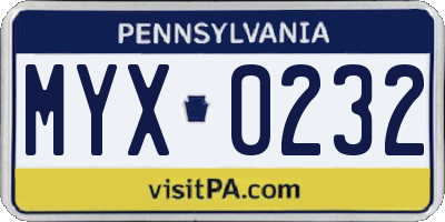PA license plate MYX0232