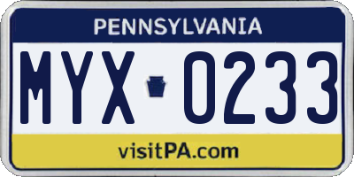 PA license plate MYX0233