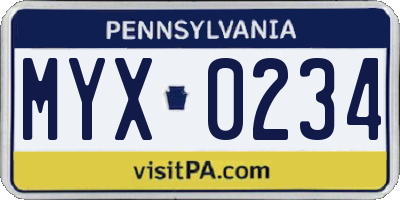 PA license plate MYX0234