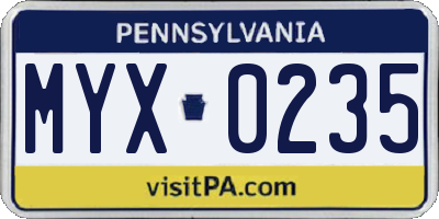 PA license plate MYX0235
