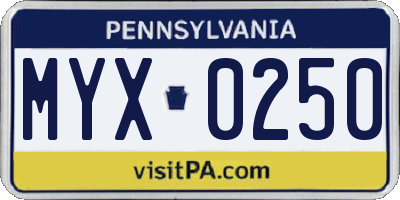 PA license plate MYX0250