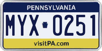 PA license plate MYX0251