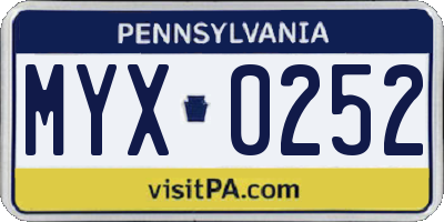 PA license plate MYX0252