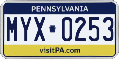 PA license plate MYX0253