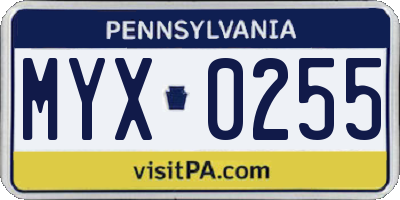 PA license plate MYX0255