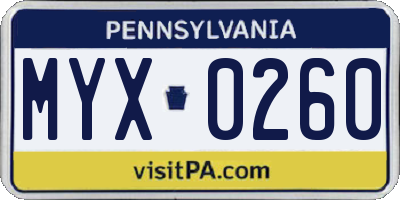 PA license plate MYX0260