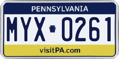 PA license plate MYX0261