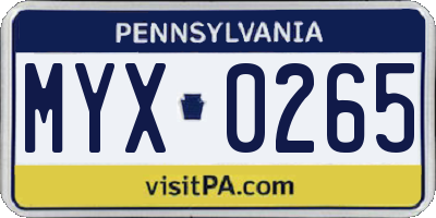 PA license plate MYX0265