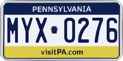 PA license plate MYX0276