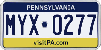 PA license plate MYX0277