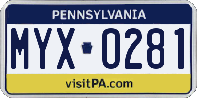 PA license plate MYX0281