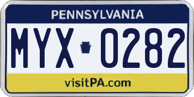 PA license plate MYX0282