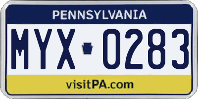 PA license plate MYX0283
