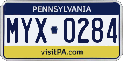 PA license plate MYX0284