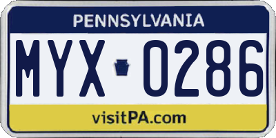 PA license plate MYX0286