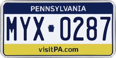 PA license plate MYX0287