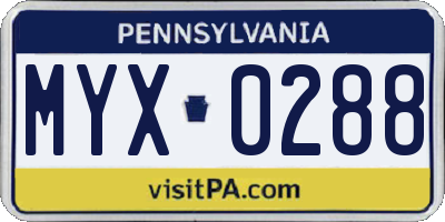 PA license plate MYX0288