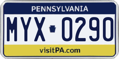 PA license plate MYX0290