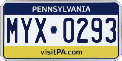 PA license plate MYX0293