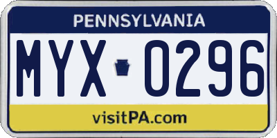 PA license plate MYX0296