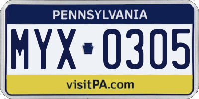 PA license plate MYX0305