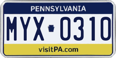 PA license plate MYX0310