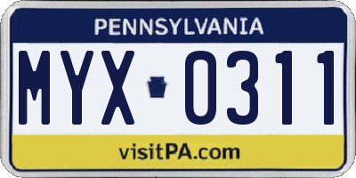 PA license plate MYX0311