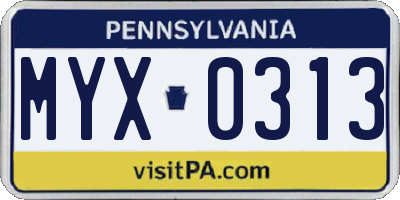 PA license plate MYX0313