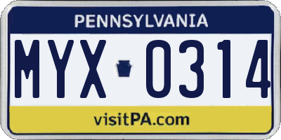 PA license plate MYX0314