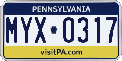 PA license plate MYX0317