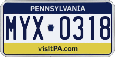 PA license plate MYX0318