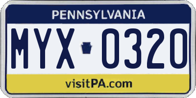 PA license plate MYX0320