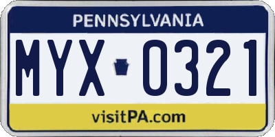 PA license plate MYX0321