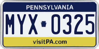 PA license plate MYX0325