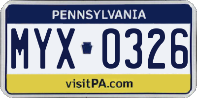 PA license plate MYX0326