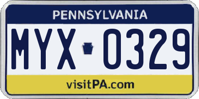 PA license plate MYX0329