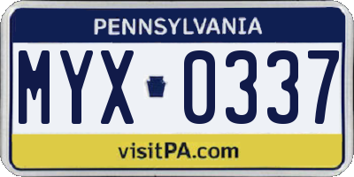 PA license plate MYX0337