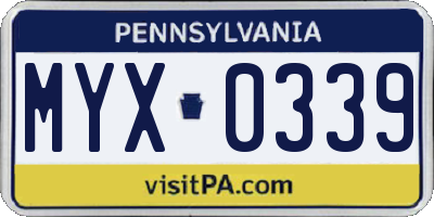 PA license plate MYX0339