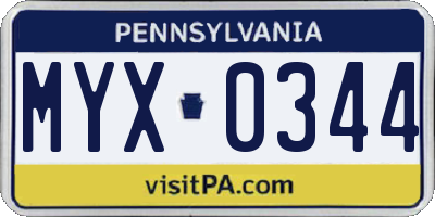 PA license plate MYX0344