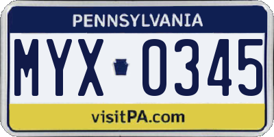 PA license plate MYX0345