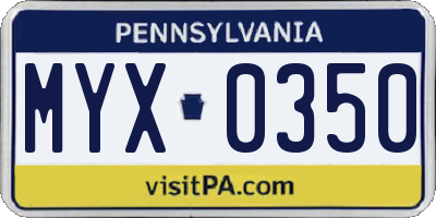 PA license plate MYX0350