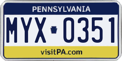 PA license plate MYX0351