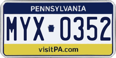 PA license plate MYX0352